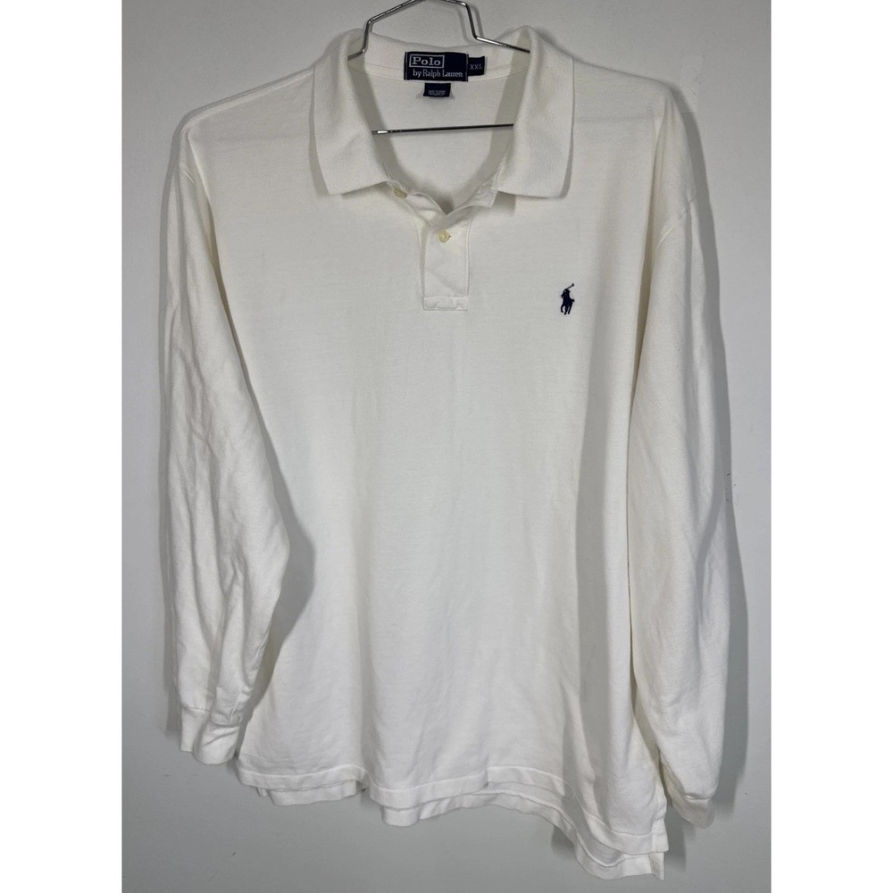 Polo Ralph Lauren White Pique Knit Cotton Long Sleeve Classic Polo Shirt XXL